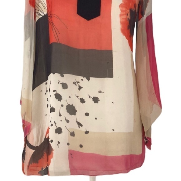 Magaschoni Collection Silk blouse Tunic Beaded Collar Double layer Chiffon - Picture 7 of 14